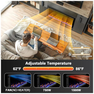 ectq6v772h9d0b_3 jpg - Lareira Elétrica de Embutir Ultrafina A49x106L cm com Temporizador, Controle Remoto, Cor e Brilho da Chama Ajustáveis, 110V 1500W, Pretzi, Preta