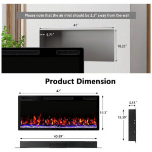 ectq6v772h9d0b_6 jpg - Lareira Elétrica de Embutir Ultrafina A49x106L cm com Temporizador, Controle Remoto, Cor e Brilho da Chama Ajustáveis, 110V 1500W, Pretzi, Preta