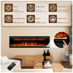 ectq6wzf6b4b0b_3 jpg - Lareira Elétrica de Embutir A44x152L com Controle Remoto e Chamas Realista e Proteção contra Superaquecimento, 110V 1500W, Dreamflame, Preta