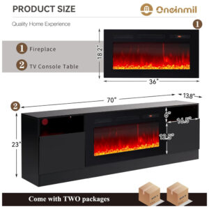 Lareira Elétrica e Suporte de TV com Controle Remoto, 110V, Oneinmil, Preta