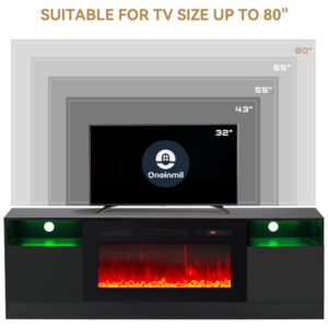 Lareira Elétrica e Suporte de TV com Controle Remoto, 110V, Oneinmil, Preta