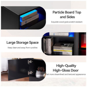 Lareira Elétrica e Suporte de TV com Controle Remoto, 110V, Oneinmil, Preta