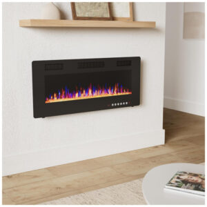 ectq7953pch80b_1 jpg - Lareira Elétrica Vitesse 42 FP C3 de Embutir A45x106L com Controle Remoto e Digital, Luz LED, Chamas Multicolorida e Temporizador, 110V, 1500W, Preta