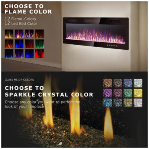 ectq7953pch80b_3 jpg - Lareira Elétrica Vitesse 42 FP C3 de Embutir A45x106L com Controle Remoto e Digital, Luz LED, Chamas Multicolorida e Temporizador, 110V, 1500W, Preta