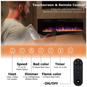 ectq7953pch80b_4 jpg - Lareira Elétrica Vitesse 42 FP C3 de Embutir A45x106L com Controle Remoto e Digital, Luz LED, Chamas Multicolorida e Temporizador, 110V, 1500W, Preta