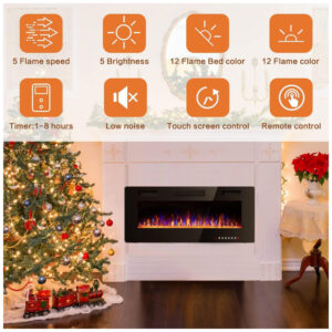 ectq7953pch80b_5 jpg - Lareira Elétrica Vitesse 42 FP C3 de Embutir A45x106L com Controle Remoto e Digital, Luz LED, Chamas Multicolorida e Temporizador, 110V, 1500W, Preta