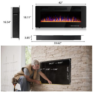 ectq7953pch80b_7 jpg - Lareira Elétrica Vitesse 42 FP C3 de Embutir A45x106L com Controle Remoto e Digital, Luz LED, Chamas Multicolorida e Temporizador, 110V, 1500W, Preta