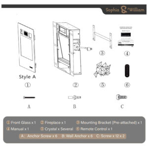 Lareira Elétrica de Embutir Ultrafina A45x182L cm com Temporizador, Controle Remoto e Digital, 110V 1500W, Sophia William, Preta