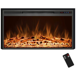Lareira Elétrica de Embutir A69x127L cm com Controle Remoto, Cores de Chama Ajustáveis, Temporizador e Proteção Contra Superaquecimento, 110V 1500W, Kentsky, Preta