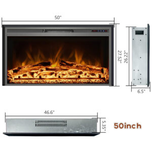 Lareira Elétrica de Embutir A69x127L cm com Controle Remoto, Cores de Chama Ajustáveis, Temporizador e Proteção Contra Superaquecimento, 110V 1500W, Kentsky, Preta