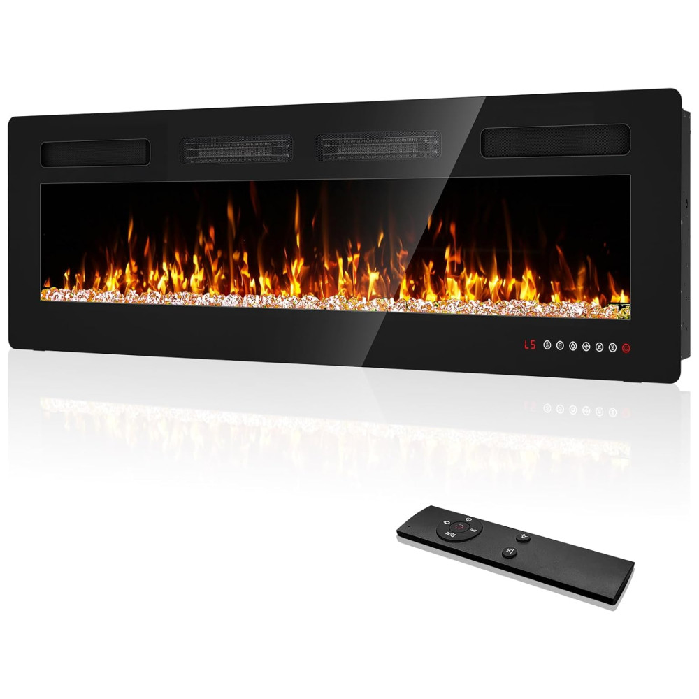 ectq7lxwbzrc0b_0 jpg - Lareira Elétrica de Embutir A45x152L cm com Controle Remoto e Digital, 110V 1500W, Eueiriup, Preta