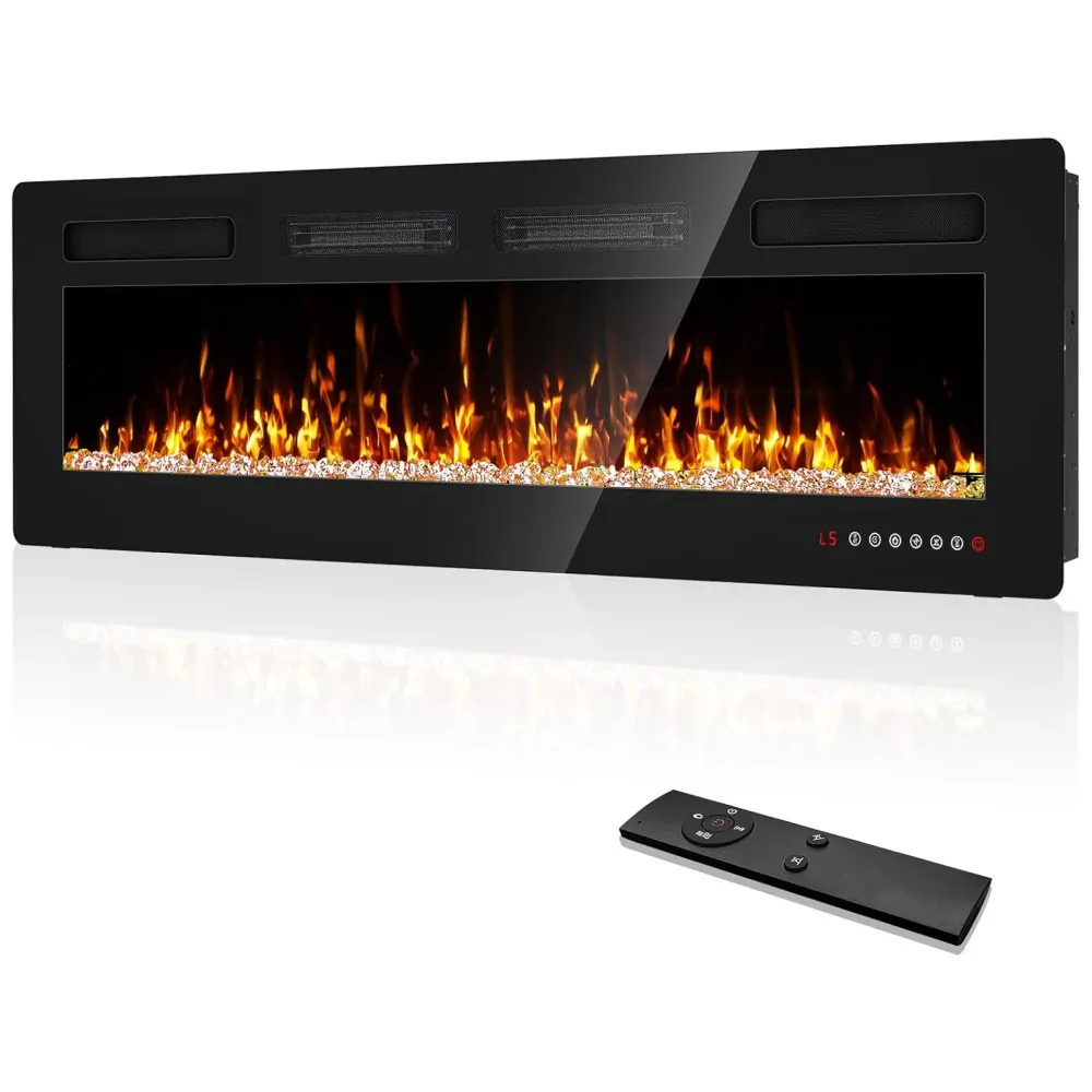 ectq7lxwbzrc0b_0 jpg - Lareira Elétrica de Embutir A45x152L cm com Controle Remoto e Digital, 110V 1500W, Eueiriup, Preta