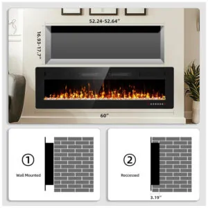 ectq7lxwbzrc0b_3 jpg - Lareira Elétrica de Embutir A45x152L cm com Controle Remoto e Digital, 110V 1500W, Eueiriup, Preta