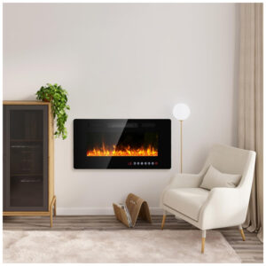 ectq84fwwzpd0b_6 jpg - Lareira Elétrica BREEZEHEAT 91 cm Ultra Fina, Montada na Parede, com Controle Remoto, Tela Touch, Chama Colorida, Timer 8h, 750w 1500w.