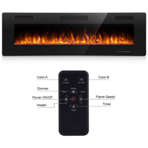 Lareira Elétrica de Embutir A45x106L com Controle Remoto e Digital, Luz LED, Chamas Multicolorida e Temporizador, 1500W, 110v, ANTARCTIC STAR, Preto