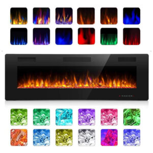 Lareira Elétrica de Embutir A45x106L com Controle Remoto e Digital, Luz LED, Chamas Multicolorida e Temporizador, 1500W, 110v, ANTARCTIC STAR, Preto