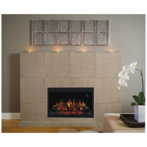 Lareira Elétrica de Embutir A60x91L cm com Controle Remoto Multifuncional, Termostato e 5 Opções de Brilho, 110V, ClassicFlame, Preta