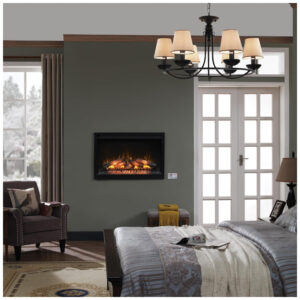 Lareira Elétrica de Embutir A60x91L cm com Controle Remoto Multifuncional, Termostato e 5 Opções de Brilho, 110V, ClassicFlame, Preta