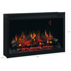 Lareira Elétrica de Embutir A60x91L cm com Controle Remoto Multifuncional, Termostato e 5 Opções de Brilho, 110V, ClassicFlame, Preta