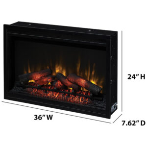Lareira Elétrica de Embutir A60x91L cm com Controle Remoto Multifuncional, Termostato e 5 Opções de Brilho, 110V, ClassicFlame, Preta