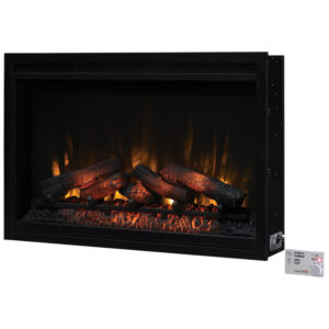 Lareira Elétrica de Embutir A60x91L cm com Controle Remoto Multifuncional, Termostato e 5 Opções de Brilho, 110V, ClassicFlame, Preta