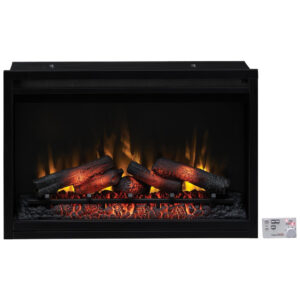 Lareira Elétrica de Embutir A60x91L cm com Controle Remoto Multifuncional, Termostato e 5 Opções de Brilho, 110V, ClassicFlame, Preta