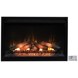 Lareira Elétrica de Embutir A60x91L cm com Controle Remoto Multifuncional, Termostato e 5 Opções de Brilho, 110V, ClassicFlame, Preta