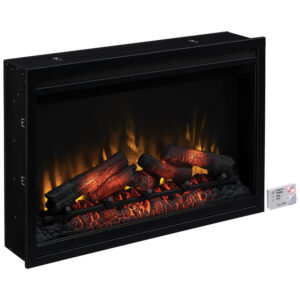 Lareira Elétrica de Embutir A60x91L cm com Controle Remoto Multifuncional, Termostato e 5 Opções de Brilho, 110V, ClassicFlame, Preta