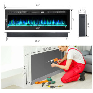 ectq8c95d2h90b_5 jpg - Lareira Elétrica de Embutir A43x152L Digital, Luz LED, Chama Ajustável e Temporizador, 1500W, 110v, HOMAJOR, Preto
