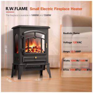 ectq8t623yjc0b_5 jpg - Lareira Elétrica Portátil com Termostato e Efeitos de Chama Realistas em 3D, 110V 1500W, RWFLAME, Preta