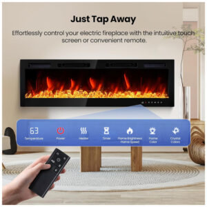 ectq8tvldr6d0b_5 jpg - Lareira Elétrica de 178 cm Realsmart, 1500W, de Parede ou Embutida, Slim, Preta, Tela Touch, Controle Remoto, Timer, 12 Cores de Chama LED