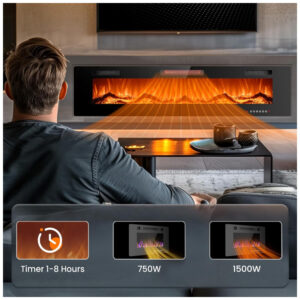 ectq8wgzf8db0b_1 jpg - Lareira Elétrica Joy Pebble de 173 cm, Embutida ou de Parede, com Aquecedor 750 1500W, LED Touch, Controle Remoto, Timer, Chamas Ajustáveis em Cor