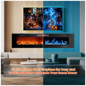 ectq8wgzf8db0b_2 jpg - Lareira Elétrica Joy Pebble de 173 cm, Embutida ou de Parede, com Aquecedor 750 1500W, LED Touch, Controle Remoto, Timer, Chamas Ajustáveis em Cor