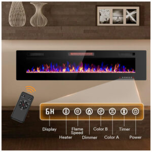 ectq8wgzf8db0b_4 jpg - Lareira Elétrica Joy Pebble de 173 cm, Embutida ou de Parede, com Aquecedor 750 1500W, LED Touch, Controle Remoto, Timer, Chamas Ajustáveis em Cor