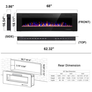 ectq8wgzf8db0b_5 jpg - Lareira Elétrica Joy Pebble de 173 cm, Embutida ou de Parede, com Aquecedor 750 1500W, LED Touch, Controle Remoto, Timer, Chamas Ajustáveis em Cor