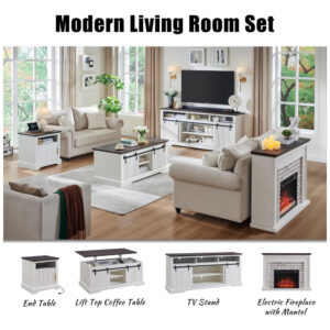 ectq8z8rhjcd0b_5 jpg - Lareira Elétrica de Embutir A86x115L cm com Suporte de TV e Nível de Chama Ajustável, 110V, Aitjunz, Branca