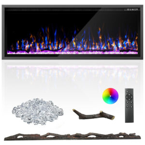 ectq8z9vmskd0b_0 jpg - Lareira Elétrica de 127 cm, Ultrafina, Embutida ou de Parede, Troncos, Madeira Flutuante ou Cristais, Controle Remoto, Termostato, Timer,Kucreiheat