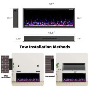 ectq8z9vmskd0b_6 jpg - Lareira Elétrica de 127 cm, Ultrafina, Embutida ou de Parede, Troncos, Madeira Flutuante ou Cristais, Controle Remoto, Termostato, Timer,Kucreiheat