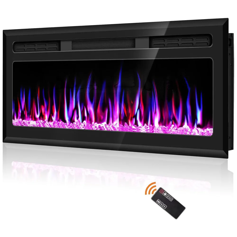 ectq93f46kcb0b_0 jpg - Lareira Elétrica de Embutir A45x127L com Controle Remoto, Temporizador e Chamas Multicolorida, 110V, Hocookeper, Preta