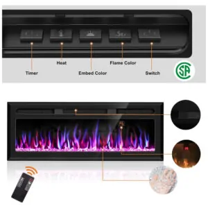 ectq93f46kcb0b_2 jpg - Lareira Elétrica de Embutir A45x127L com Controle Remoto, Temporizador e Chamas Multicolorida, 110V, Hocookeper, Preta