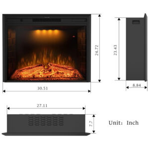 Lareira Elétrica de Embutir A62x78L com Proteção contra Superaquecimento e Chamas Ajustavel, 110V 1500W, Benrocks, Preta