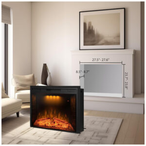 Lareira Elétrica de Embutir A62x78L com Proteção contra Superaquecimento e Chamas Ajustavel, 110V 1500W, Benrocks, Preta