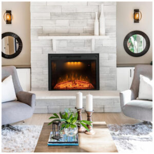 Lareira Elétrica de Embutir A62x78L com Proteção contra Superaquecimento e Chamas Ajustavel, 110V 1500W, Benrocks, Preta