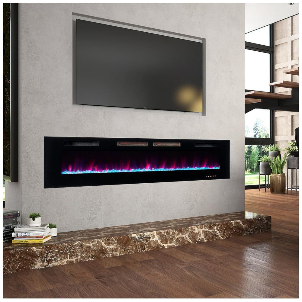 ectq95ffs6lc0b_2 jpg - Lareira Elétrica oneinmil de 173 cm, Embutida ou de Parede, Controle Remoto com Timer, 12 Cores de Chama Ajustáveis, Pedras de Cristal, 750W 1500W.