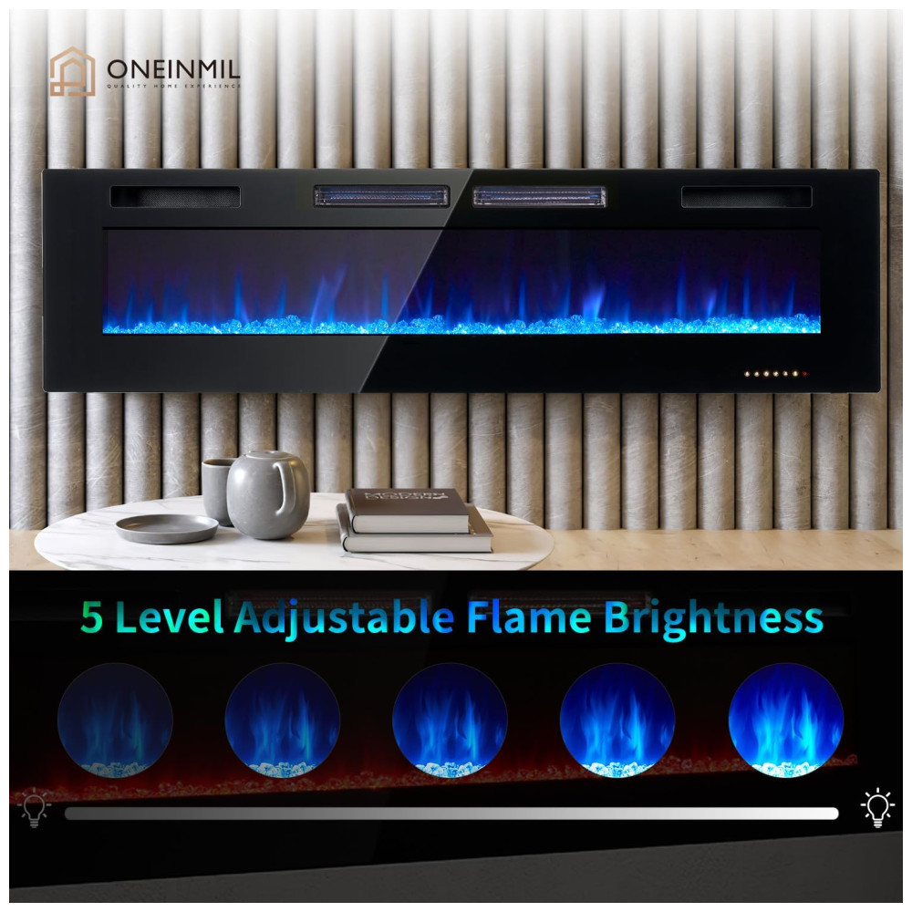 ectq95ffs6lc0b_5 jpg - Lareira Elétrica oneinmil de 173 cm, Embutida ou de Parede, Controle Remoto com Timer, 12 Cores de Chama Ajustáveis, Pedras de Cristal, 750W 1500W.