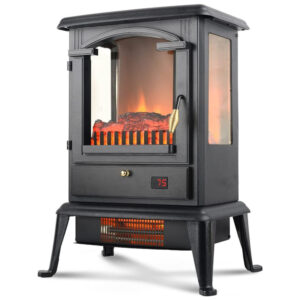 Lareira Elétrica Portátil com Controle Remoto e Segurança Contra Tombamento, 110V 1500W, VOLTORB, Preta