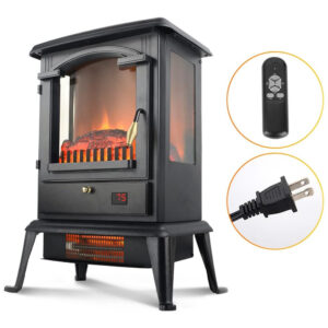 Lareira Elétrica Portátil com Controle Remoto e Segurança Contra Tombamento, 110V 1500W, VOLTORB, Preta