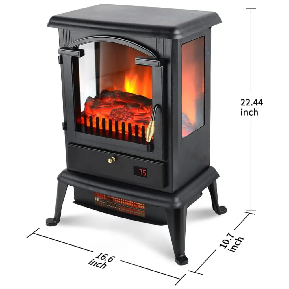 Lareira Elétrica Portátil com Controle Remoto e Segurança Contra Tombamento, 110V 1500W, VOLTORB, Preta
