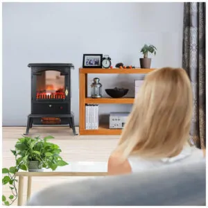 Lareira Elétrica Portátil com Controle Remoto e Segurança Contra Tombamento, 110V 1500W, VOLTORB, Preta