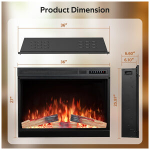 ectq9f13lpl80b_1 jpg - Lareira Elétrica de Embutir A66x86L Digital, Luz LED, Chama Ajustável 3D e Temporizador, 1500W, 110v, XBEAUTY, Preto